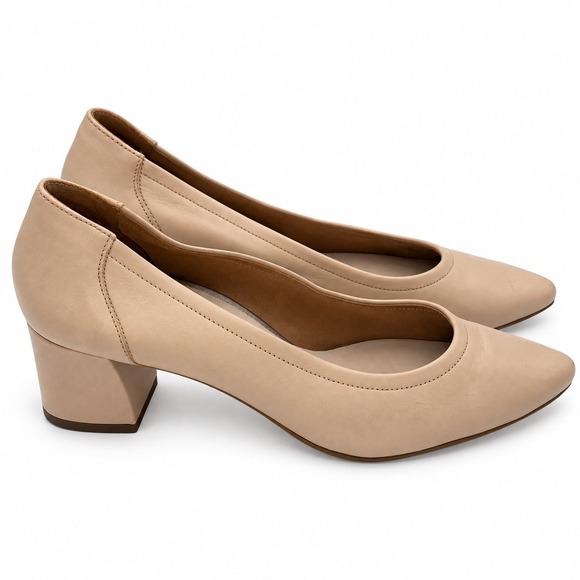 Paul Green Shoes - Paul Green Kami Womens Nude Leather Pointed Toe Block Heel Pumps Size 6